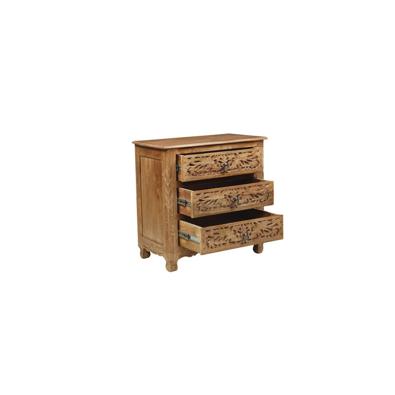 Harleen 3 - Drawer Solid Wood Nightstand, Brown