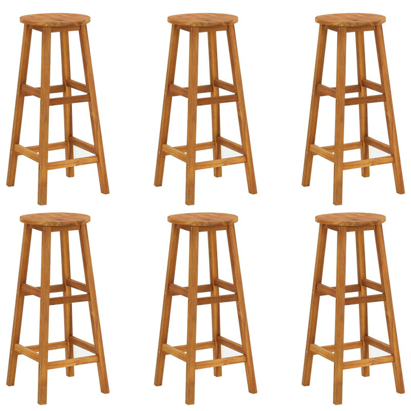 vidaXL Bar Stools, Set of 6, Solid Acacia Wood, Rustic Farmhouse Style, Counter Height Chairs for Kitchen Island, Indoor Outdoor Use, 13.4x13.4x29.9 Inch