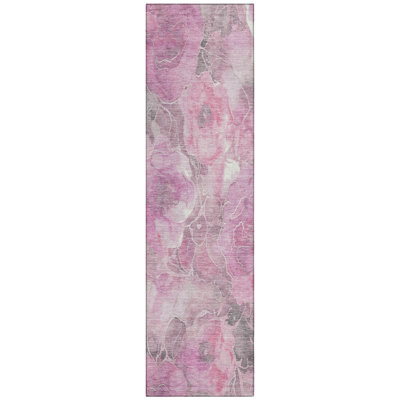 Machine Washable Indoor/Outdoor Xhevrie Pink Rug