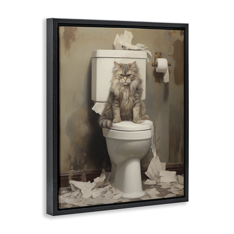 Cadre flottant pour papier de toilette Cat & Torn, design par Arlington Prints, Cadre flottant noir de jais