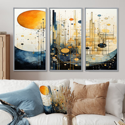 Pleine lune, musique, montagnes, paysage abstrait, ensemble d'art mural