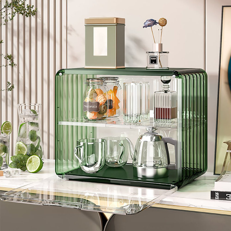 Modern 2-Tier Green & Transparent Desk Organizer Storage Rack Acrylic Adjustable Shelf
