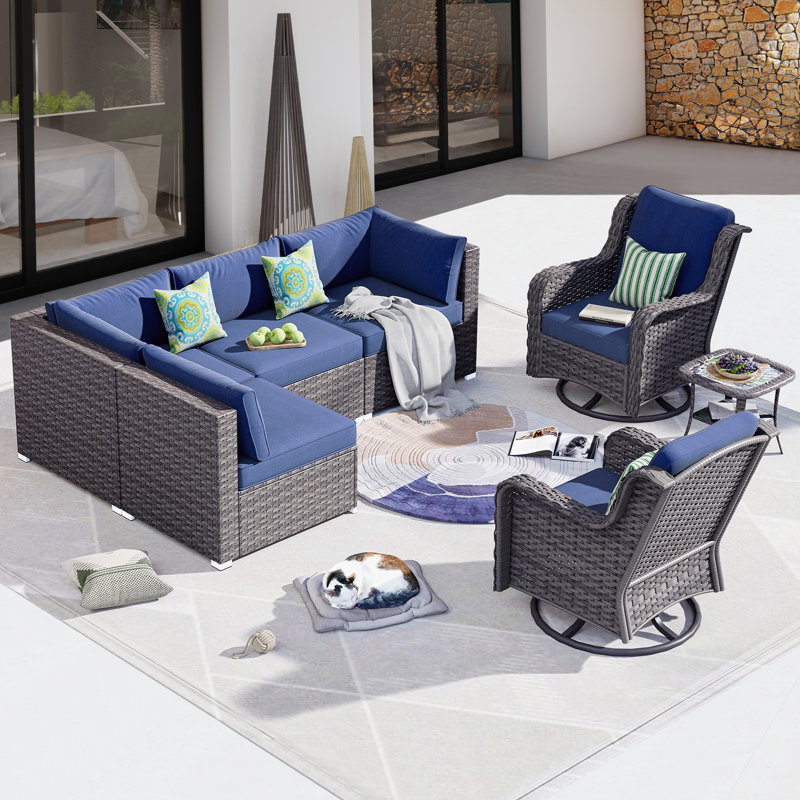 6 - Person Patio Conversation Set, Blue, No