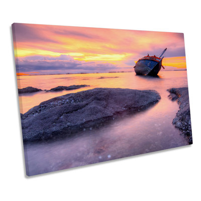 X5321 Fishing Boat Seascape Sunset - Wrapped Canvas Print