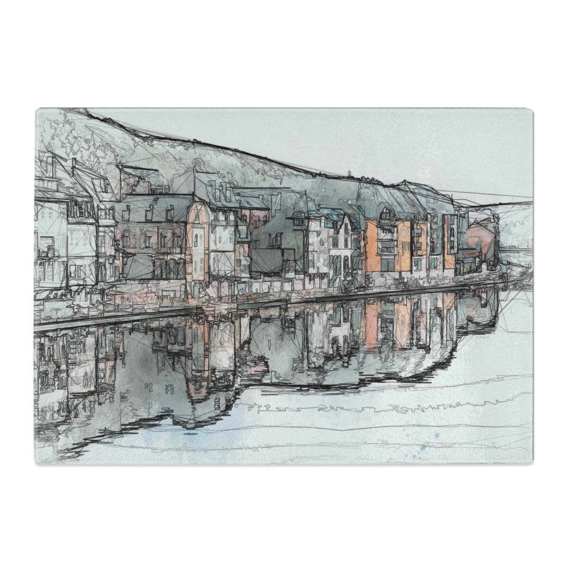 Tempered Glass Row of Houses in Dinant Belgium Chopping Board, 39 cm W x 28.5 cm L