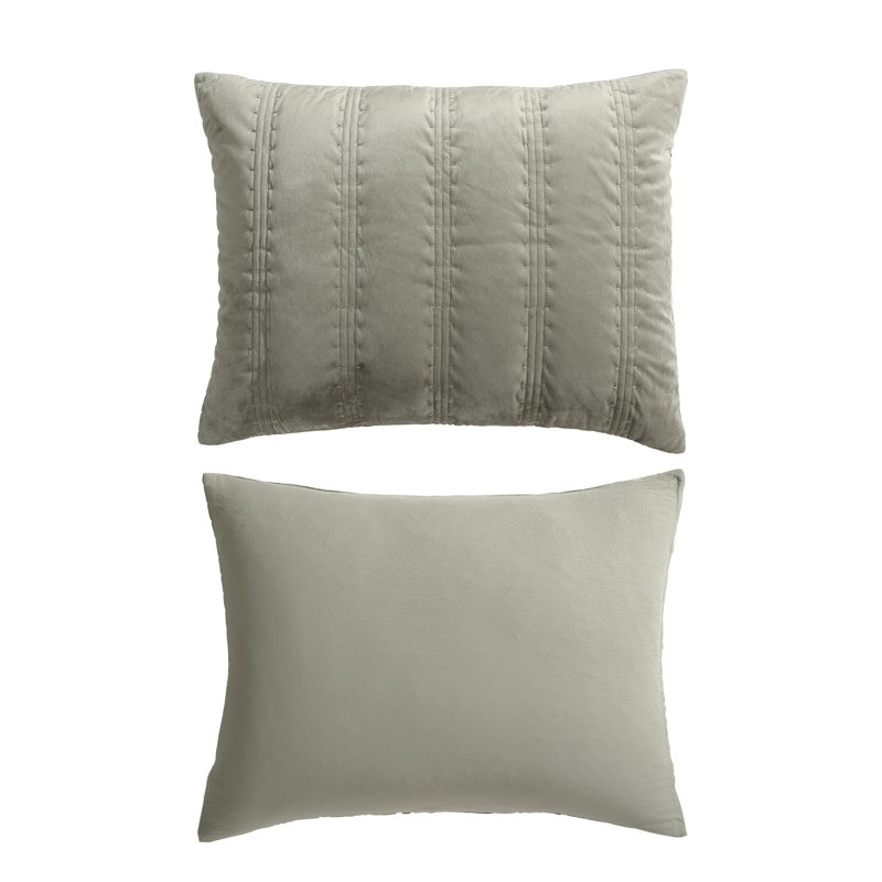 Vera Wang Linear Stitch Solid Quilt Set, King Quilt + 2 King Shams, Silver Leaf