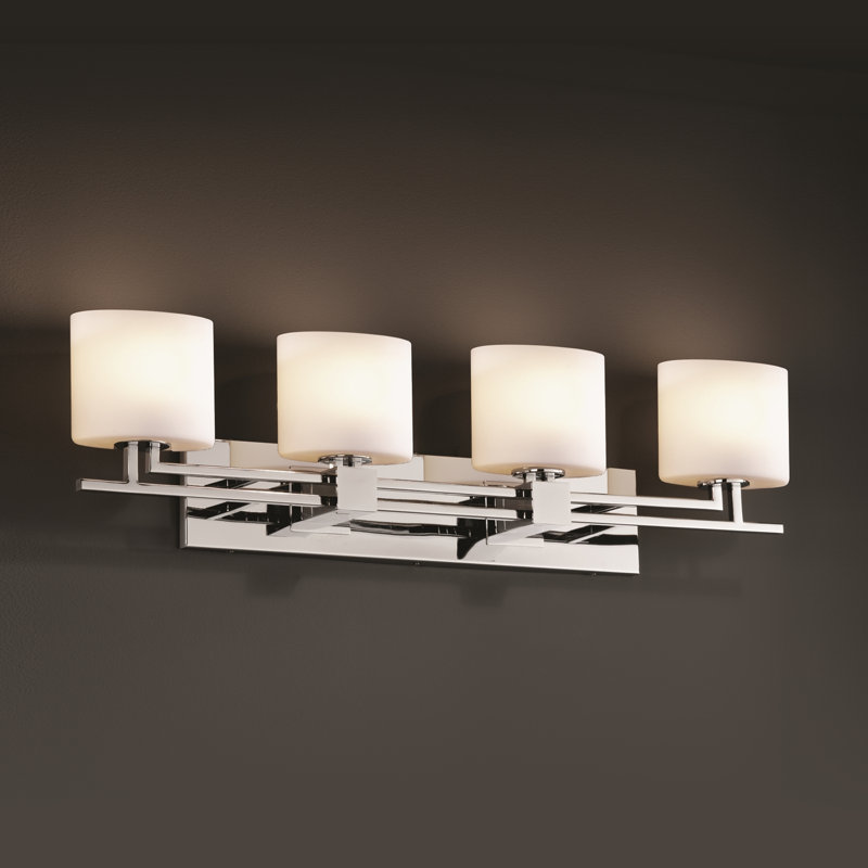Éclairage pour salle de bain 4 lumières Casson, Chrome poli, Cylindre avec rebord plat