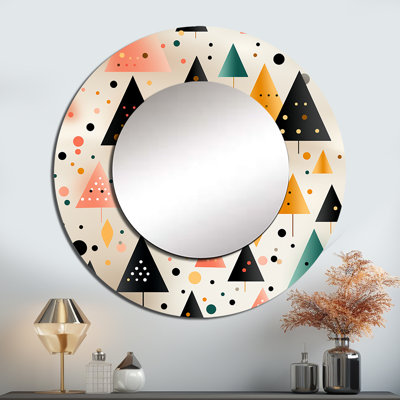 Arbres de minimalisme noir et jaune de Rhurée - miroir décoratif géométrique, miroir mural moderne, impression d'art en métal
