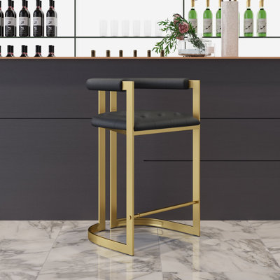 Upholstered Leath-Aire Counter Height Barstools with Low Back and Thickened Stainless Steel Legs, Modern Bar Chairs for Kitchen Island, Bar, Counter