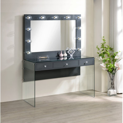 Haimi 3-Drawer Vanity Desk with Lighting Mirror in Gray
