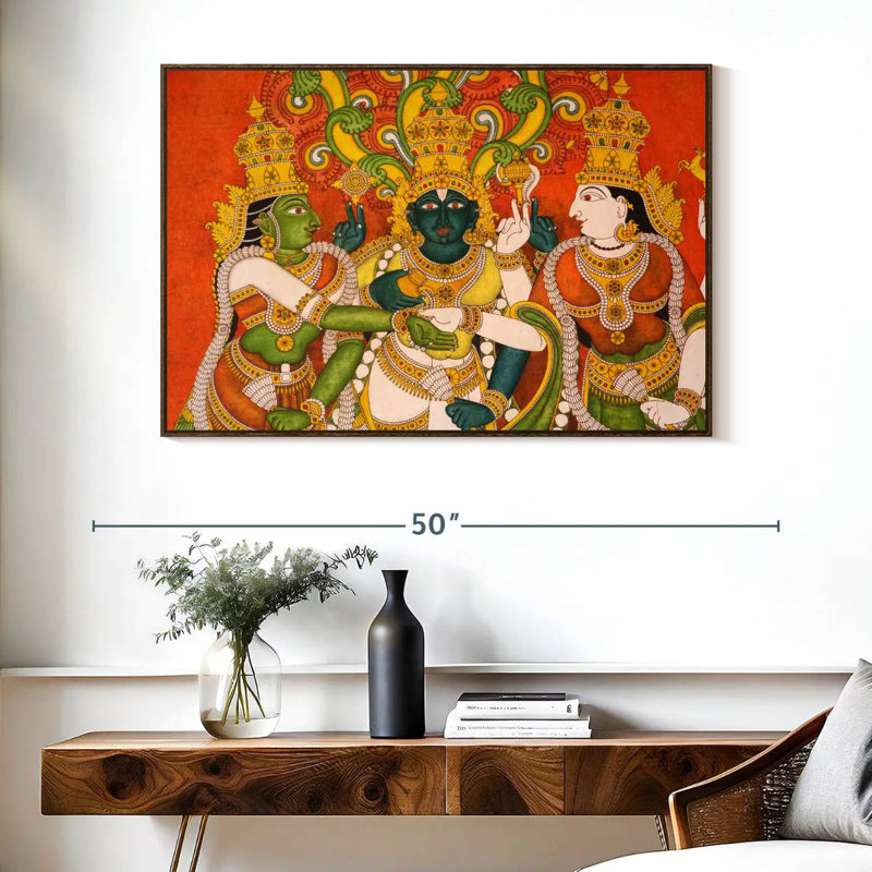 Murale Meenakshi, Cadre flottant noyer, 40 po x 27 po