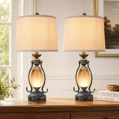 Louann 25.5"Vintage Table Lamps Set With Night Light And Dual USB Ports (Set of 2)