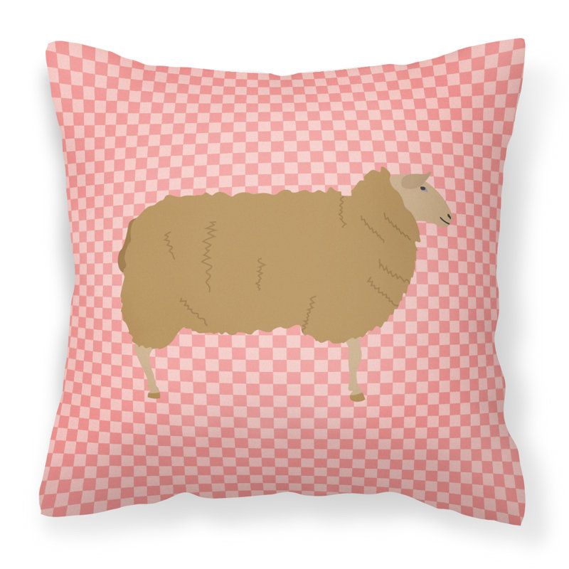 Coussin décoratif d’extérieur carré à damier ovin, Rose, 18 po x 18 po