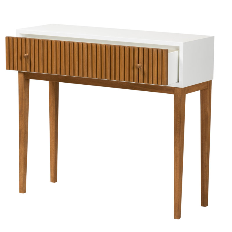 Console 1 tiroir Mid-Century moderne bicolore en bois naturel brun et blanc Bayur
