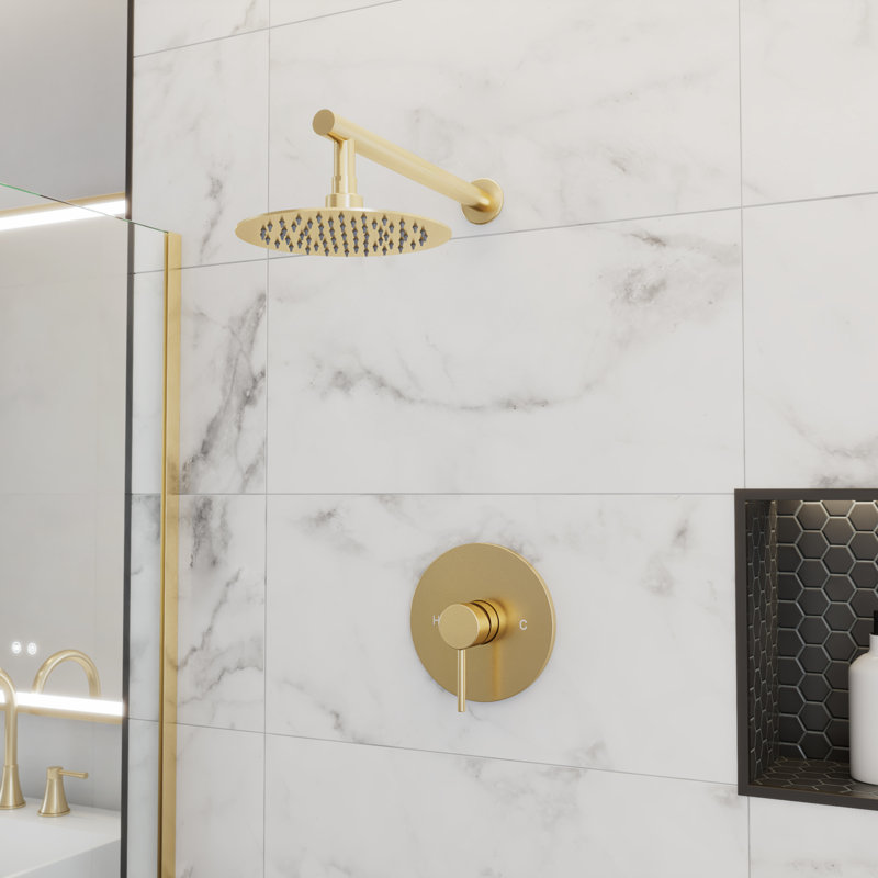 Brilliance Rainfall Shower Set with Round Shower Head and Round Valve, Brushed Brass, Brushed Brass