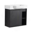 Meuble-lavabo mural 24 po avec lavabo en céramique blanche et porte à fermeture en douceur, chêne foncé