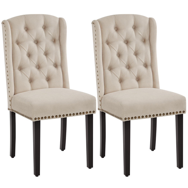 52.5cm H Tufted Polyester Upholstered Full Back Parsons Chair, Beige