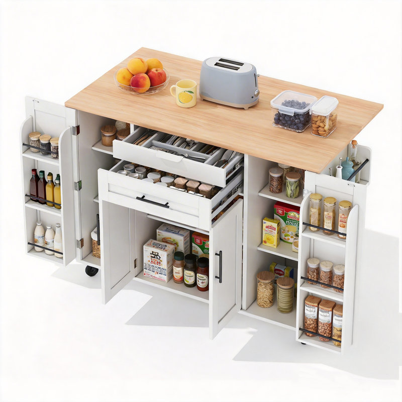 Wood Kitchen Island, White