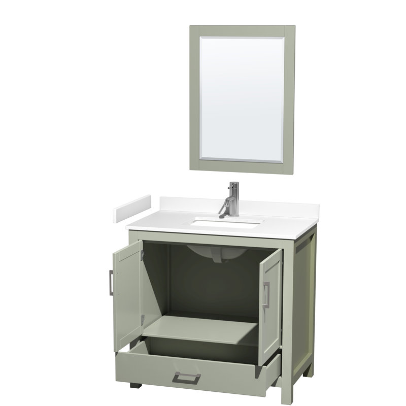 Sheffield 30" Bathroom Vanity Set with 24" Mirror, Carrara Cultured Marble, Light Green, 36''