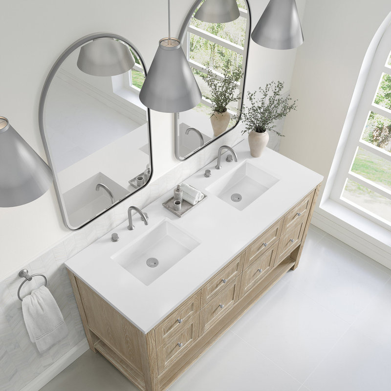 Breckenridge 60'' W Double Vanity, Whitewashed Oak, White Zeus, Widespread