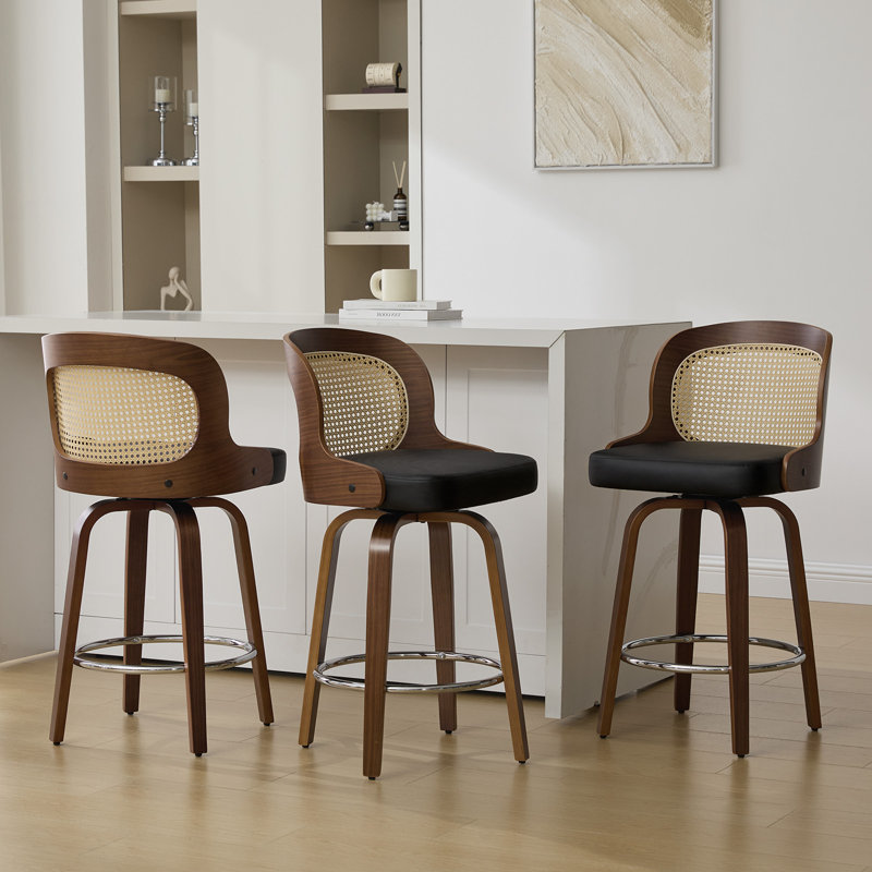 Tabouret de bar et de bar 26 po Mid-Century, Noir, 2
