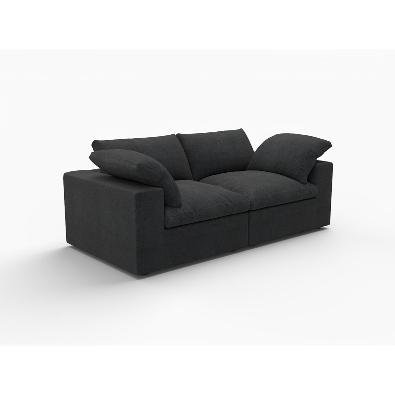  80" Black Linen Blend Modular Loveseat