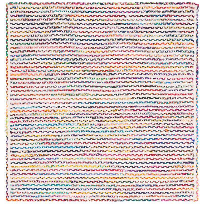 Braided Handmade Cotton Chevron Rug, Square 6'