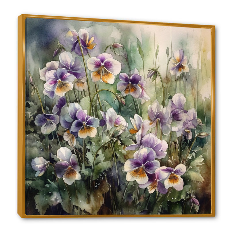 Pétunias florissants mauves sur toile, H 16 po x l 16 po x P 1 po, Cadre flottant doré