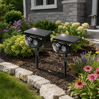 2-Pack IP68 Waterproof Outdoor Solar Black-Light Spotlights with Purple Glow and 3 Modes for Halloween Decor, Yards, Pathways, Gardens and Fluorescent Displays