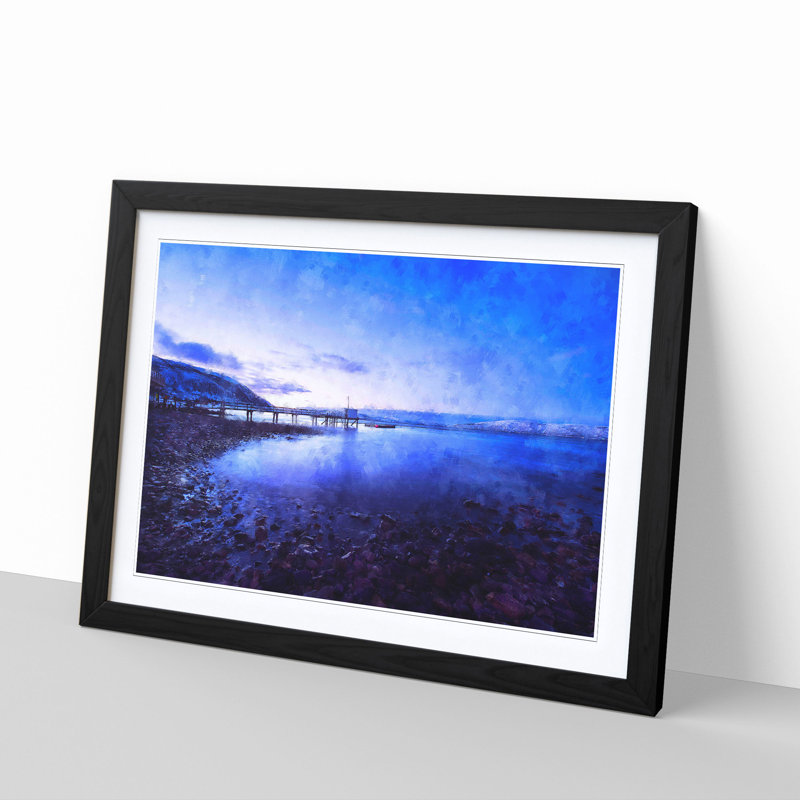 Blue Lake In Iceland Painting - Single Picture Frame Print on MDF, 33cm H x 45cm W x 2cm D, Black
