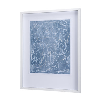 Thread Blue a Hand Embelished Textured Framed Art Print Matted under Glass