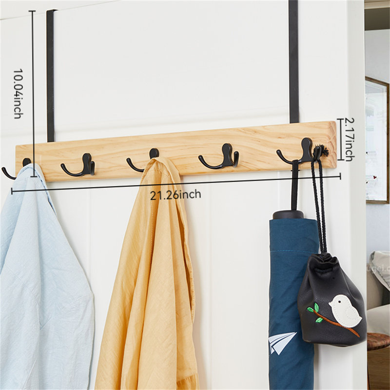 Crochet pour porte en bois massif, H 10,03 po x l 21,25 po x P 1,77 po, Noir/naturel