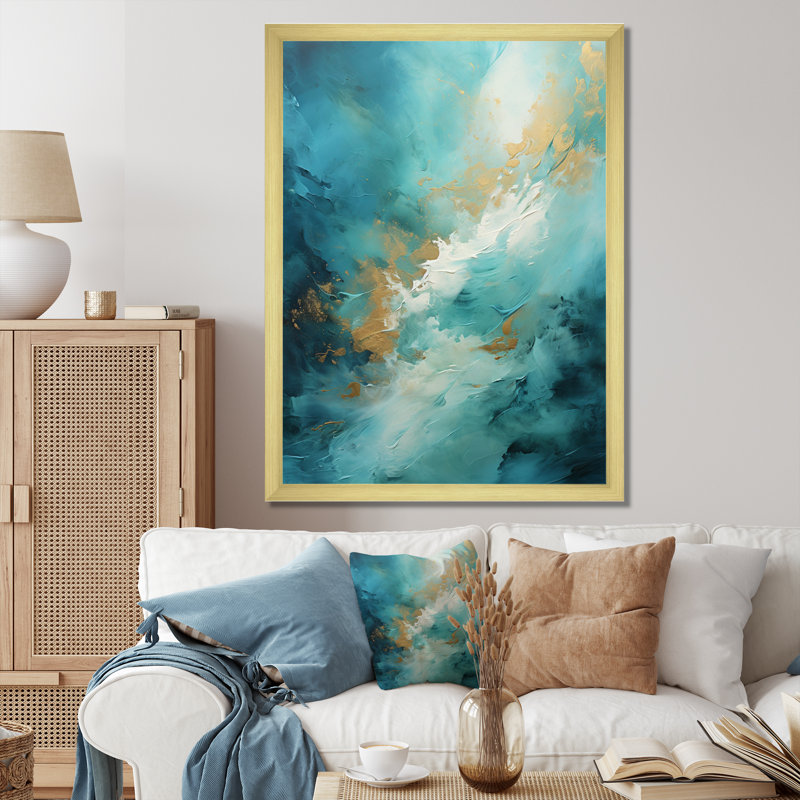 «Jaidi Turquoise Tranquility II», reproduction sur toile, H 32 po x l 16 po x P 1 po, Encadrement doré