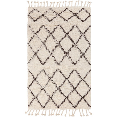 Tapis géométrique en laine tissé à plat à la main à la main crème / brun Almat