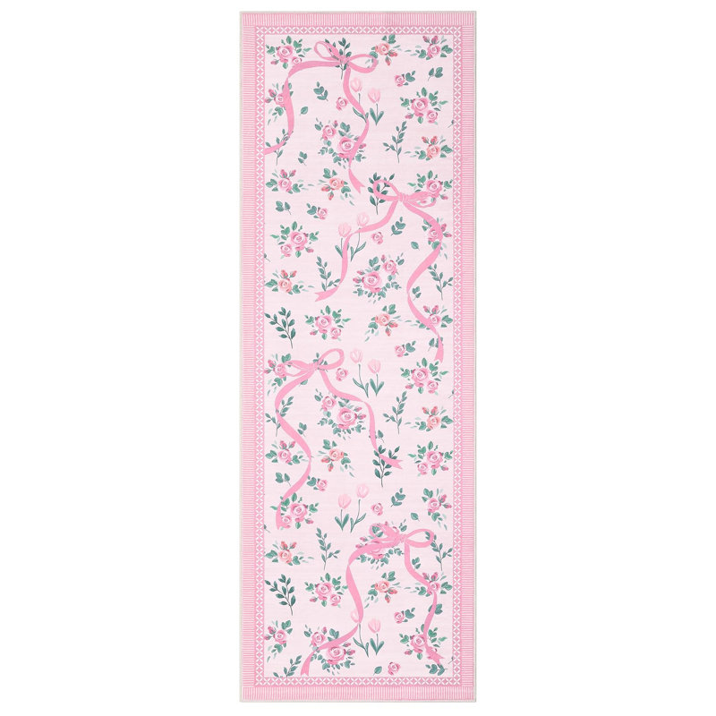 Tapis décoratif lavable, Rose, Tapis de couloir 2 pi x 6 pi