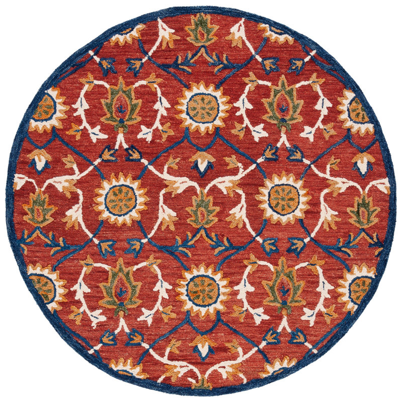 Blossom Hand Tufted Wool/Cotton Oriental Rug in Red/Blue/Beige, Round 6'