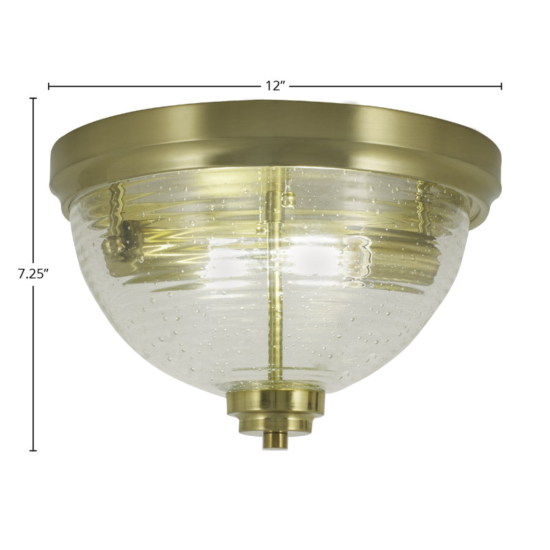 Plafonnier encastré, avec verre bullé transparent nervuré, Laiton New Age, H 7,25 po x l 7,25 po x P 12 po