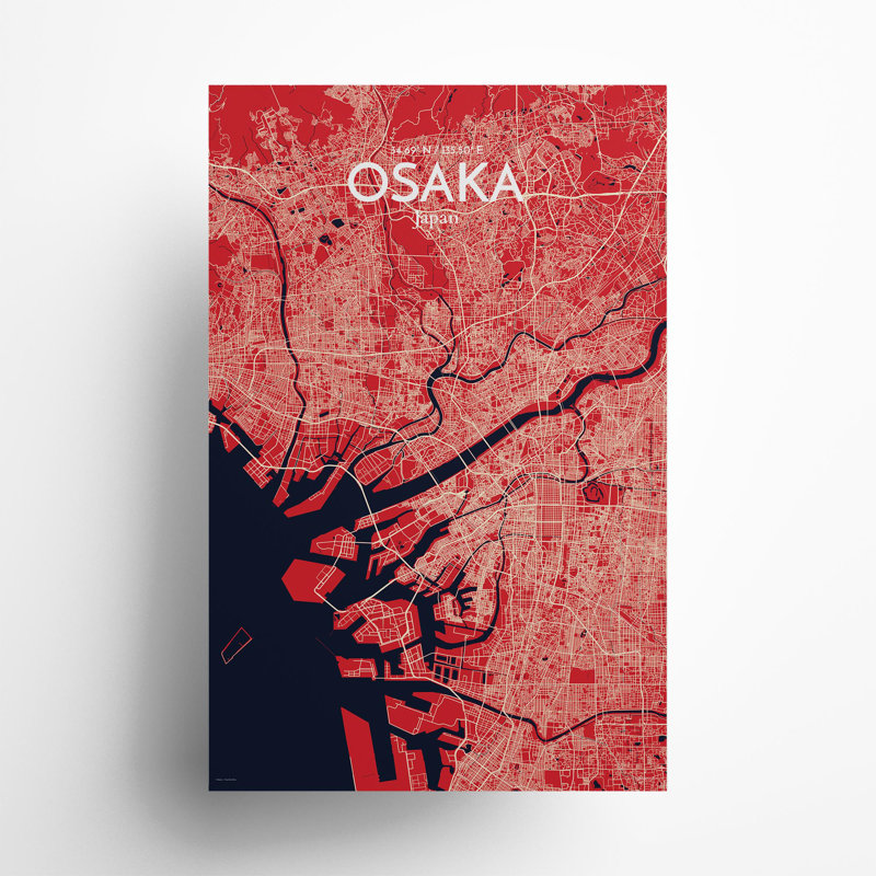 Osaka City Map In Nautical - No Frame Print, 17cm H x 11cm W x 0.05cm D