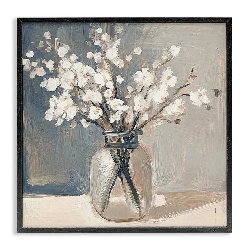 Pétales dans un vase en verre, estampe numérique, design par Mona Grace, Giclée encadrée noir minuit, H 12 po x l 12 po