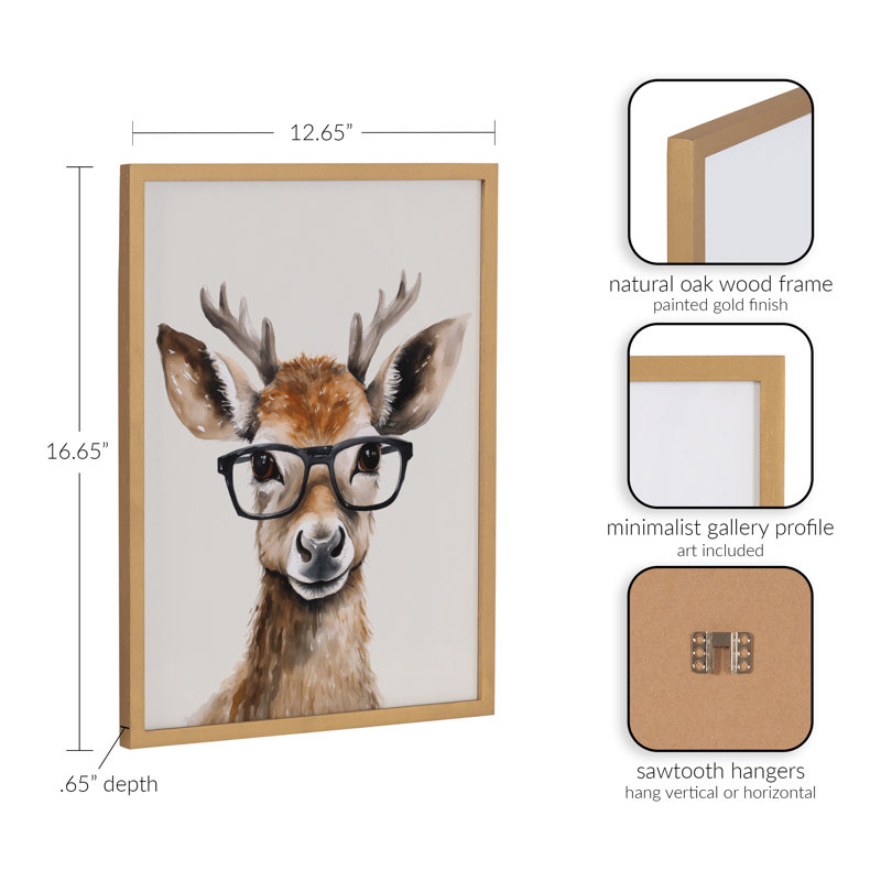 Adorable animal, art mural, Cadre doré, H 12,65 po x l 16,65 po