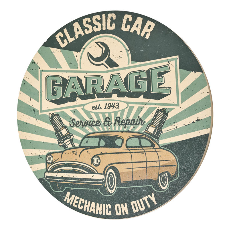Vintage Classic Car Garage Round MDF Wall Plaque