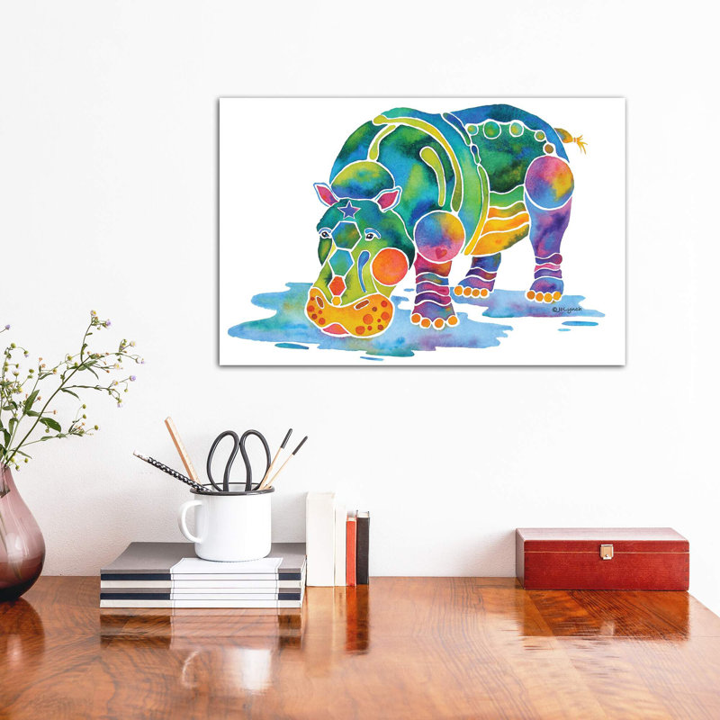 Hippopotame de Jo Lynch - impression d'art graphique, Toile tendue, Pas de tapis, H 8 po x l 12 po x P 0,75 po