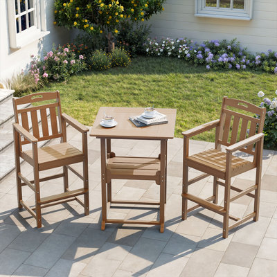 Pennington 3-Pieces 2-person Outdoor Patio Bars Set With Square Table And HDPE Chairs