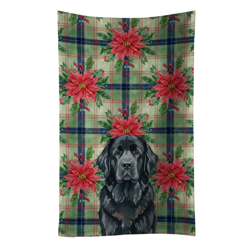 Black Newfoundland Christmas PoinsettIas Kitchen Towel, Black Newfoundland