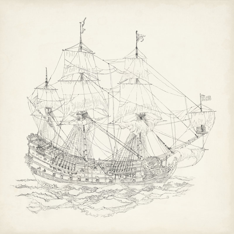 Antique Ship Sketch IX by Richard Foust - Wrapped Canvas Print, 30cm H x 30cm W