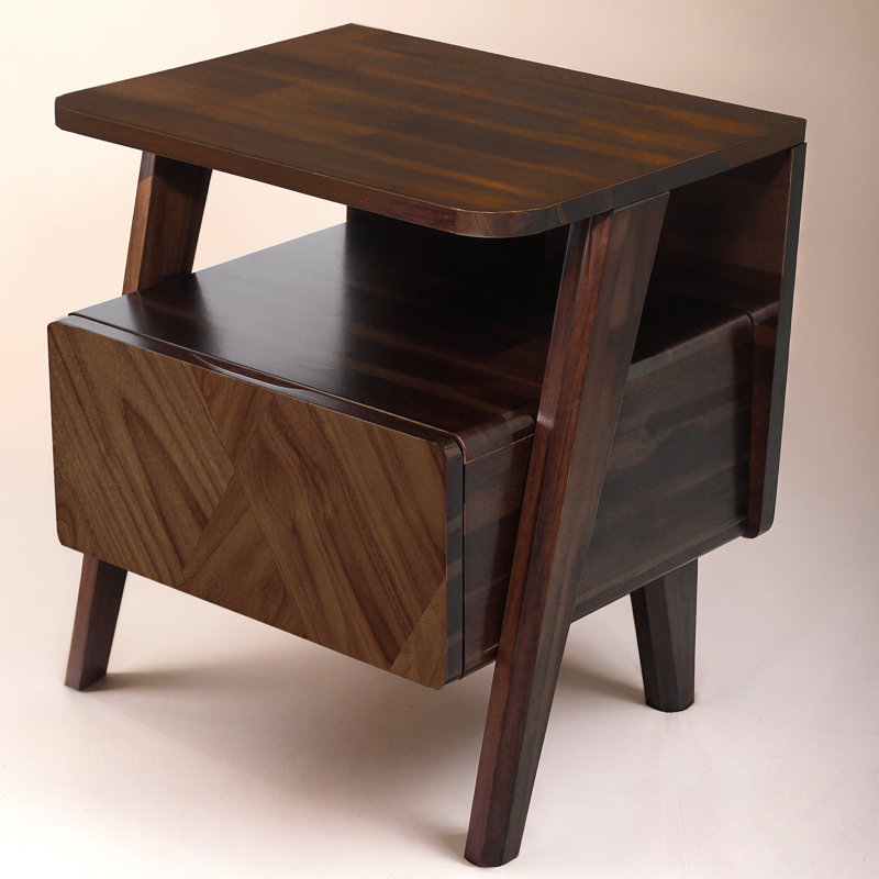 RORNS Acacia Wood Nightstand, Bedside Table with Drawer & Open Shelf, Mid-Century Art Deco End Table, Scratch & Water-Resistant, Walnut