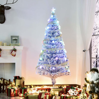 5Ft Tall Pre-Lit Douglas Fir Artificial Christmas Tree With Realistic Branches, Multi-Colour LED Lights, Fibre Optics And 180 Tips - White/Blue
