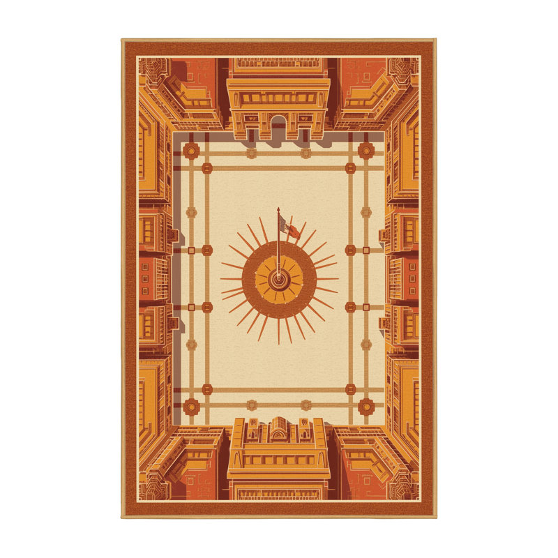 Machine Washable Parez Mexico City Zocalo Global Inspired Block Print Rug in Brown – LightBrown Binding, 5x7
