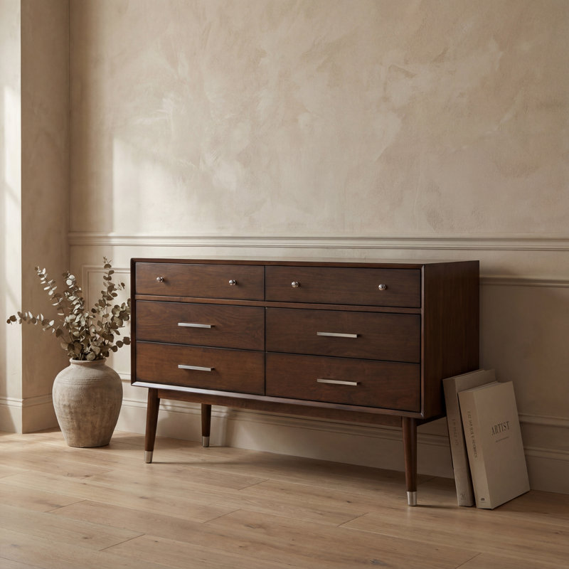 Commode 6 tiroirs Zack, Noyer / argenté