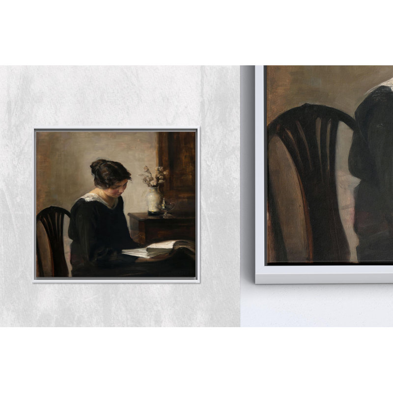 Impression sur toile: Art mural en verre trempé Lady in Black, 1P WhiteFramedCanves
